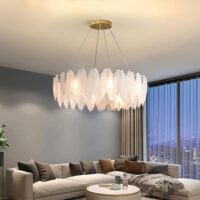 600mm Contemporary Feather Glass Shade Linear Chandelier