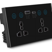 Black Smart Twin Socket with USB and Type C