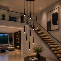 Black Spotlight Staircase Chandelier