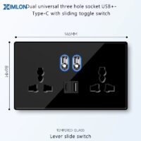 Single Universal plug Type C USB Toggle Black Tempered Glass Socket |Toggle Luxury Sockets