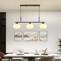 Modern Mid-Century Black 3-Light Milk Glass Linear Pendant [Chandelier).