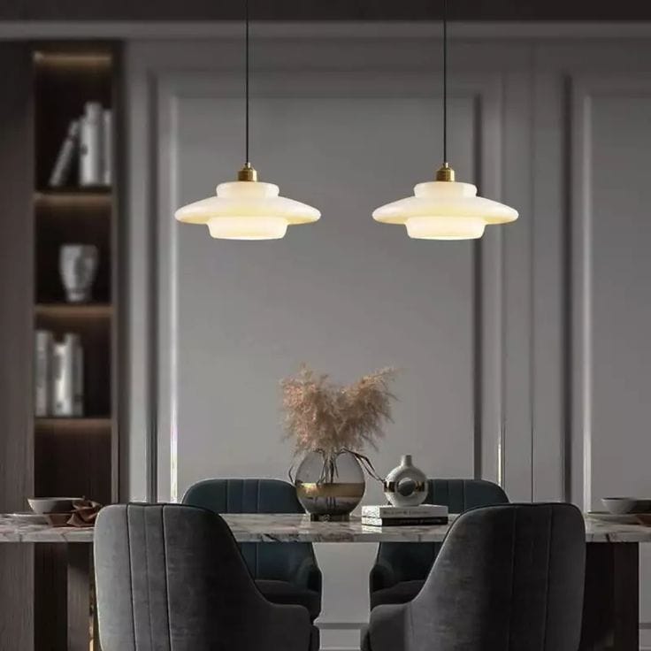 Mid-Century Modern Bauhaus Milk Glass Pendant Light - Image 3