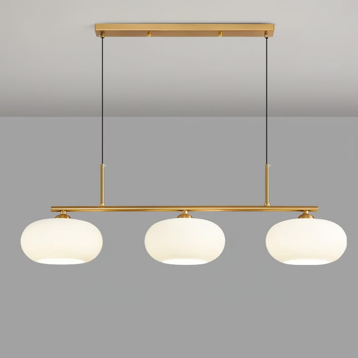 Modern Mid-Century Gold 3-Light Milk Glass Linear Pendant [Chandelier). - Image 2