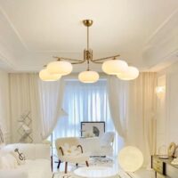 Mid-Century Gold Modern Bauhaus Milk Glass Sputnik Chandelier