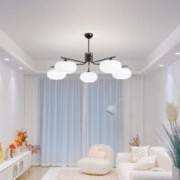 Mid-Century Black Modern Bauhaus Milk Glass Sputnik Chandelier