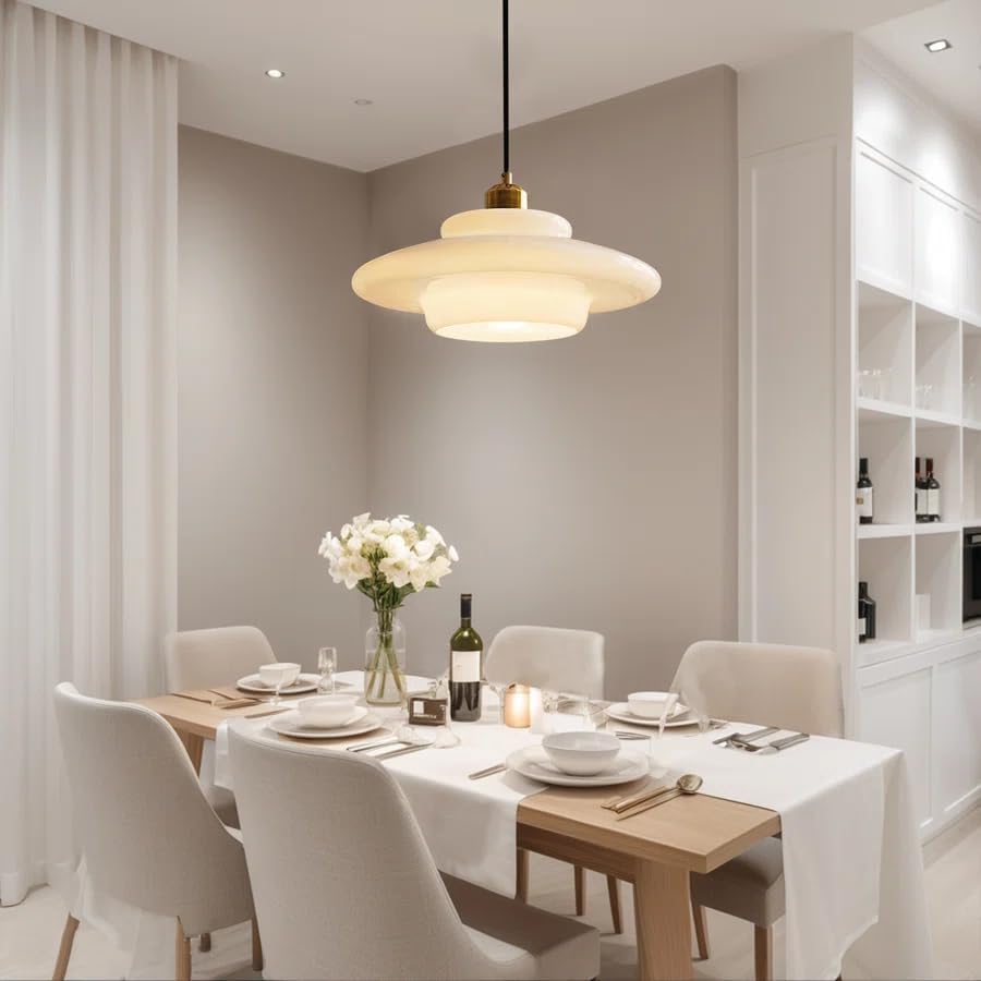 Mid-Century Modern Bauhaus Milk Glass Pendant Light - Image 5