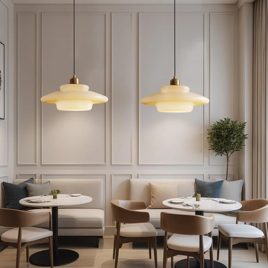 Mid-Century Modern Bauhaus Milk Glass Pendant Light - Image 6