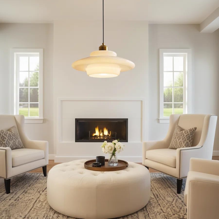 Mid-Century Modern Bauhaus Milk Glass Pendant Light