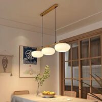 Modern Mid-Century Gold 3-Light Milk Glass Linear Pendant [Chandelier).