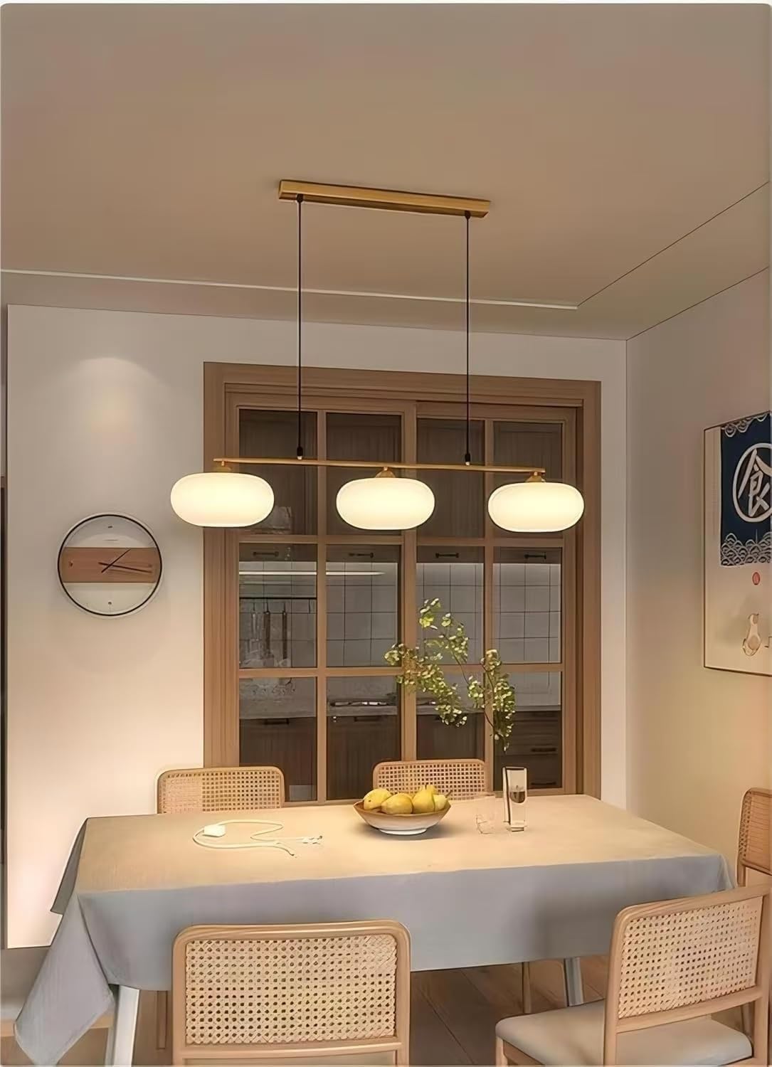 Modern Mid-Century Gold 3-Light Milk Glass Linear Pendant [Chandelier). - Image 8