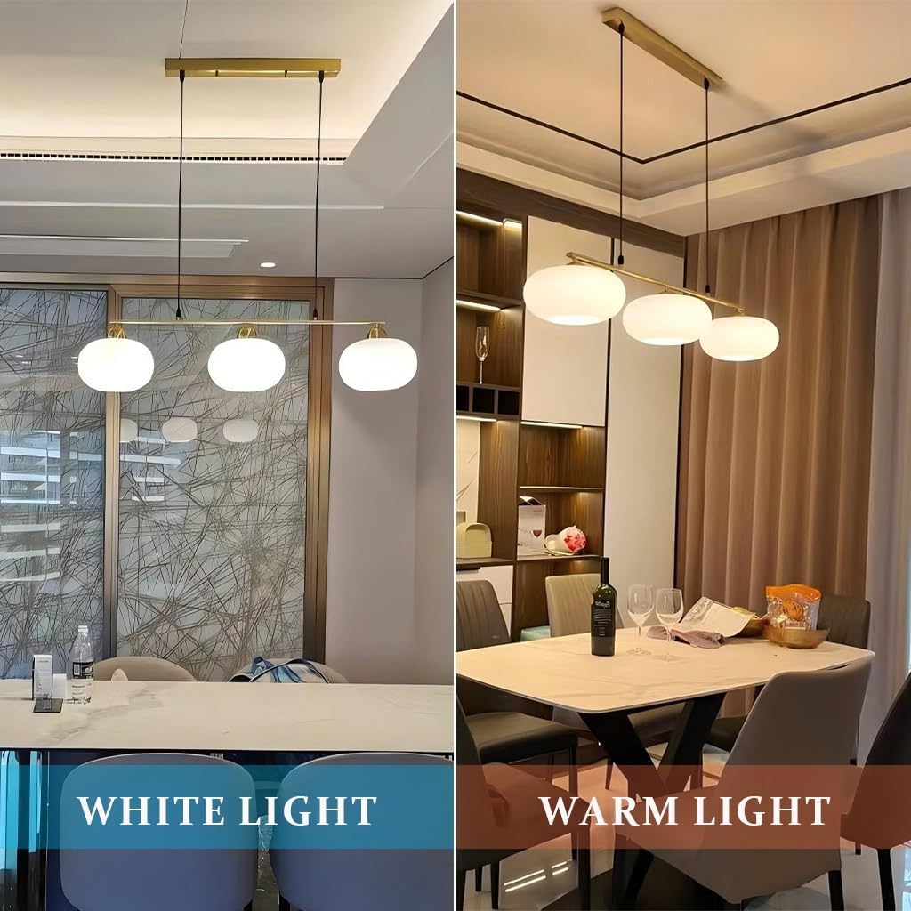 Modern Mid-Century Gold 3-Light Milk Glass Linear Pendant [Chandelier). - Image 4