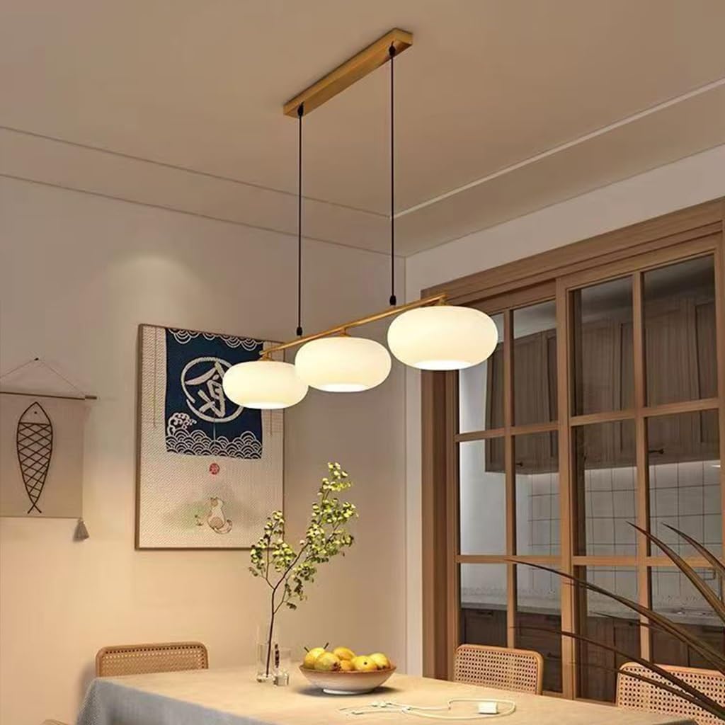 Modern Mid-Century Gold 3-Light Milk Glass Linear Pendant [Chandelier).