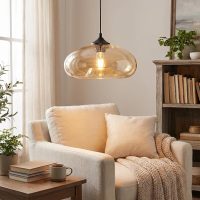 28cm Amber  Glass Lampshade |  Industrial Vintage Loft Bar E27 Ceiling Hanging Lamp for Kitchen and  Dining Room