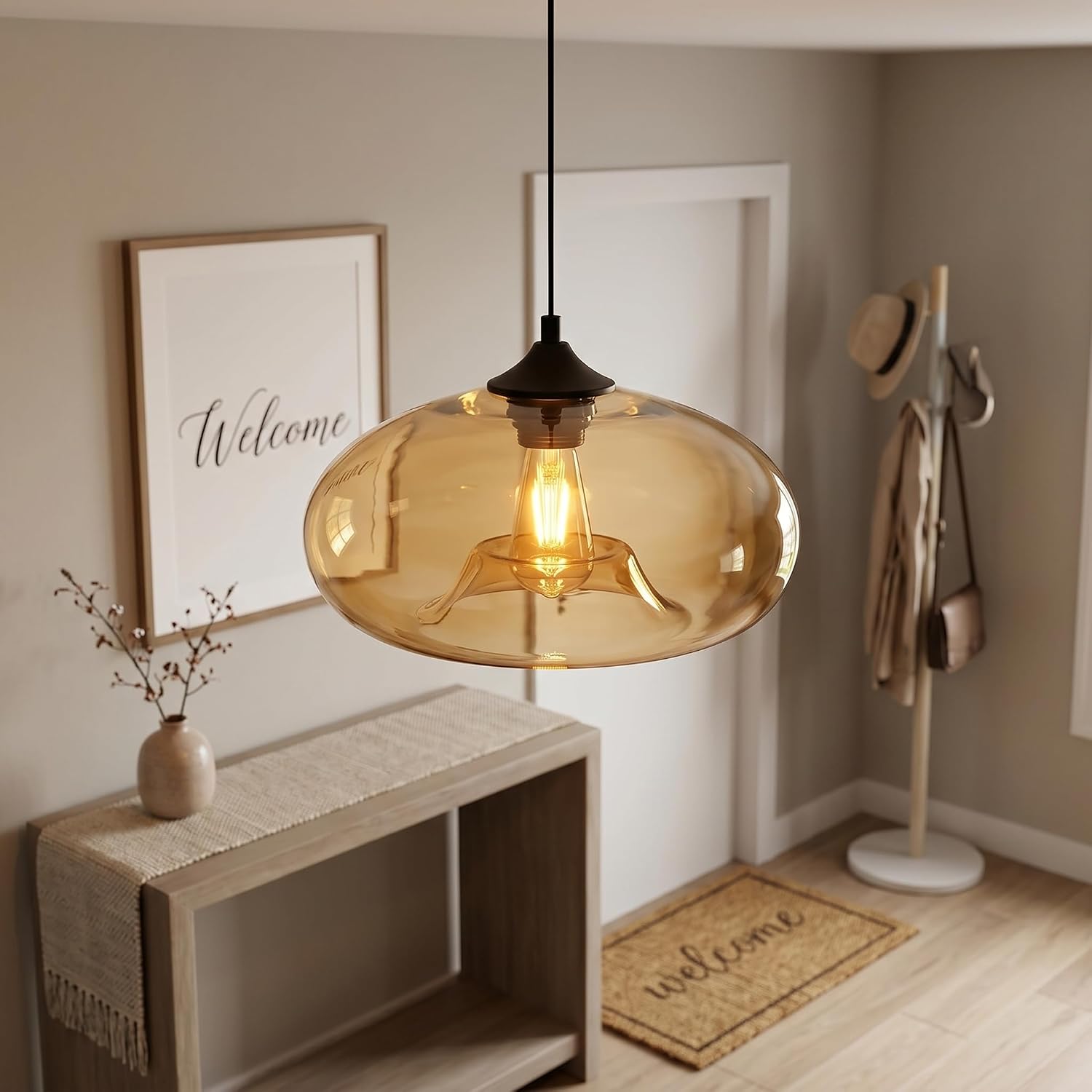 28cm Amber Glass Lampshade | Industrial Vintage Loft Bar E27 Ceiling Hanging Lamp for Kitchen and Dining Room - Image 5