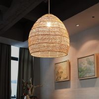 Rattan Woven Shade Pendant Light | Kitchen Island Ceiling Lights | Handmade Hanging Lamp Crafts Lampshade