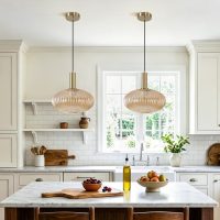 Modern Gold Globe Pendant Lamp |Century Antique Brass Dining Pendant Light |Amber Glass Farmhouse Pendant