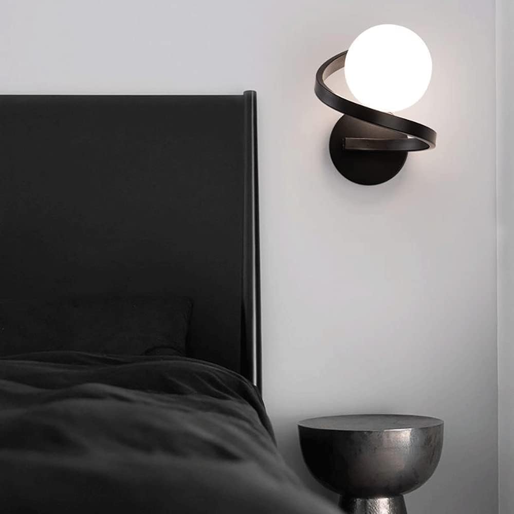Spherical Wall Lamp, Spiral Metal Wall Light with Glass Ball Lampshade - Image 3