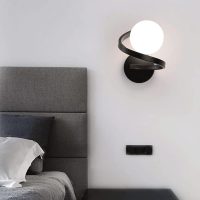 Spherical Wall Lamp, Spiral Metal Wall Light with Glass Ball Lampshade