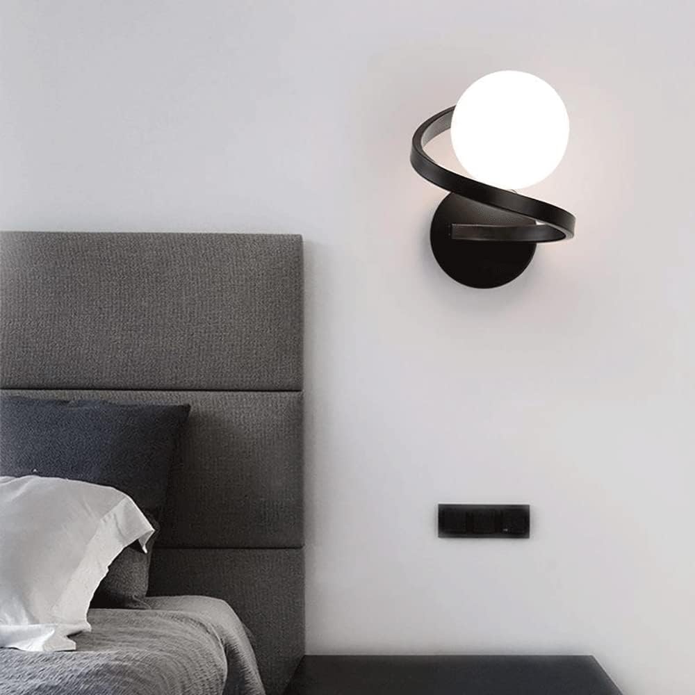 Spherical Wall Lamp, Spiral Metal Wall Light with Glass Ball Lampshade