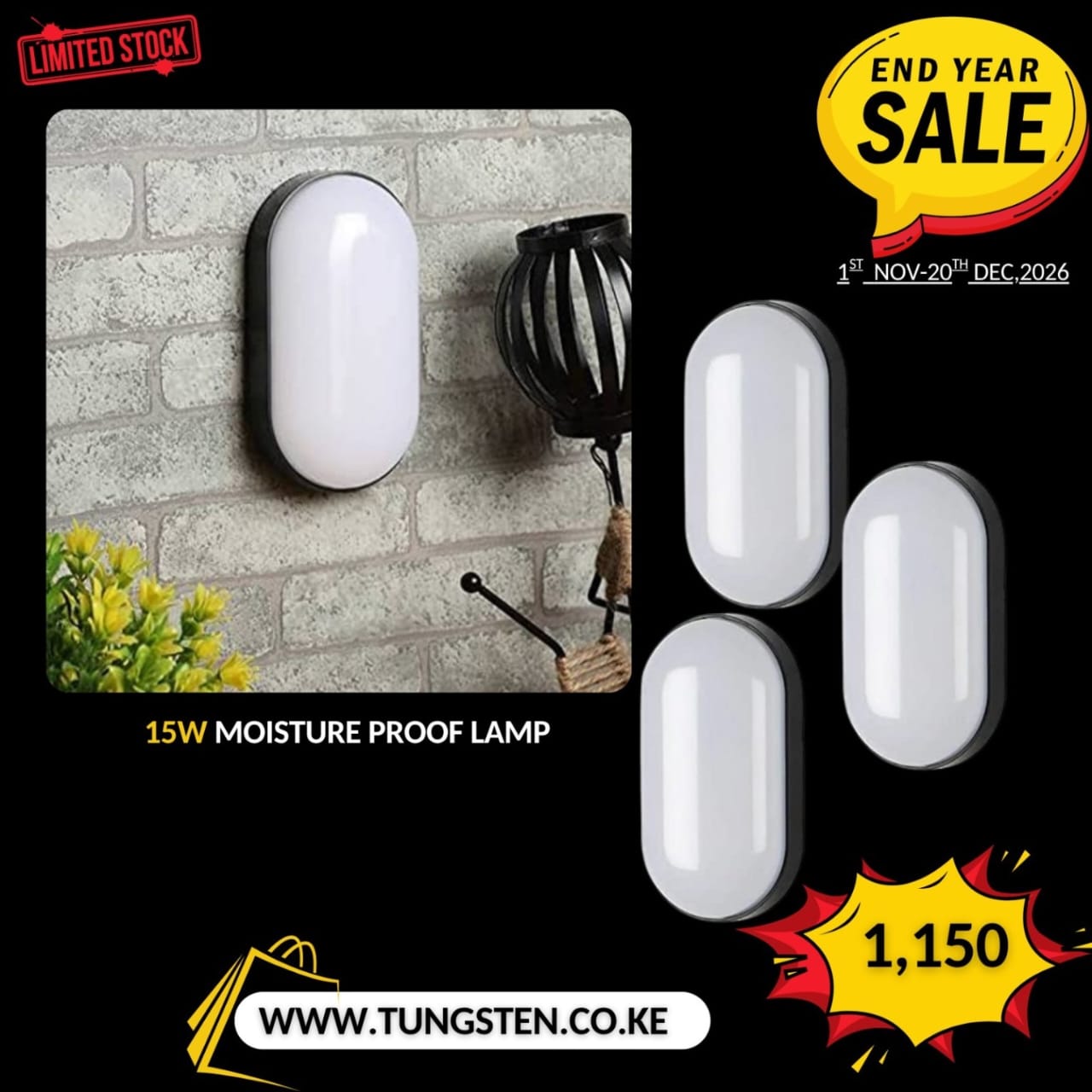 3 PIECES 15w MOISTURE-PROOF LIGHTS – AMAZING OFFERS!