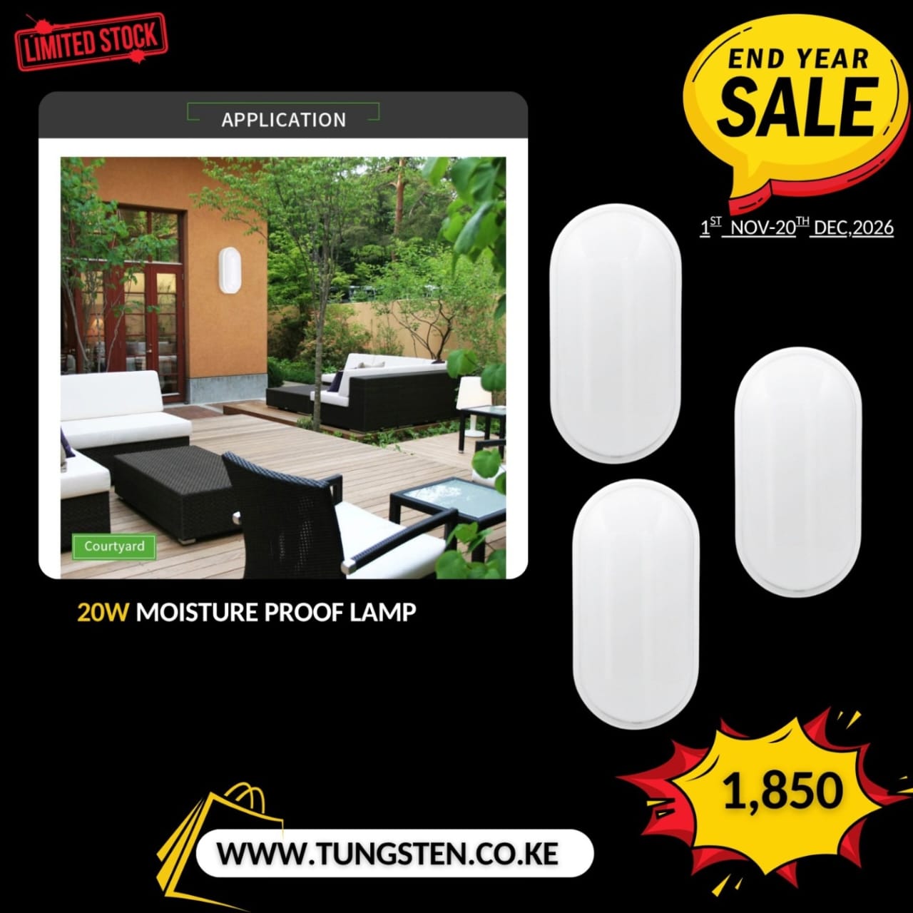 3 PIECES 20W MOISTURE-PROOF LIGHTS