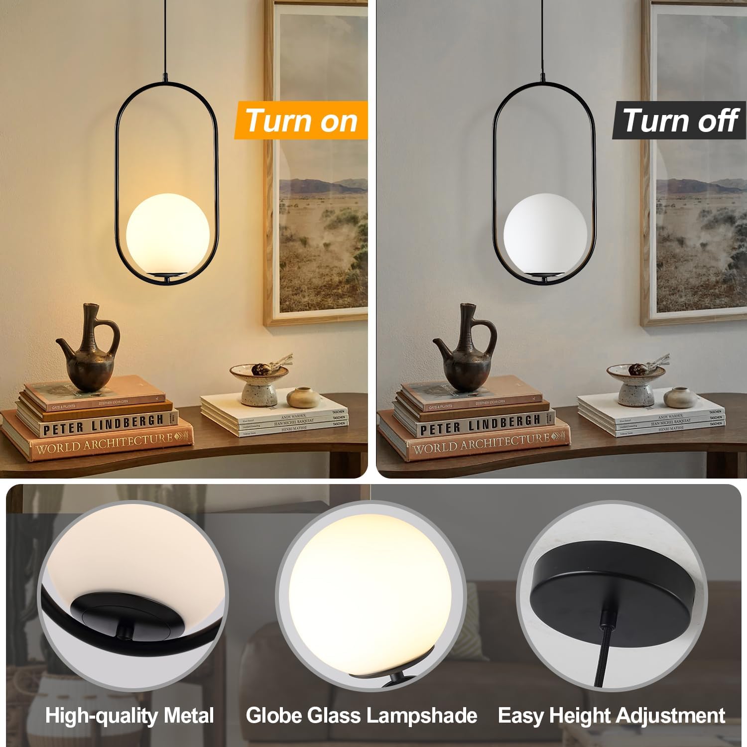 Black Nordic Glass Pendant Light - Image 7
